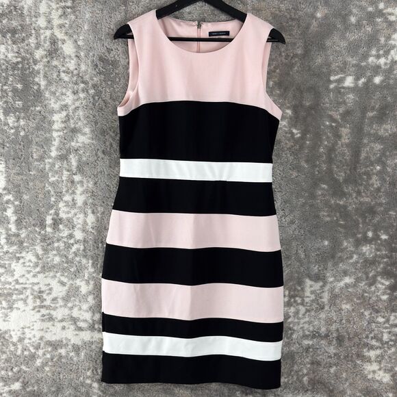 Tommy Hilfiger Sz 12 Baby Pink Black Stripe Sheath Dress Preppy Classy Office - Picture 1 of 10